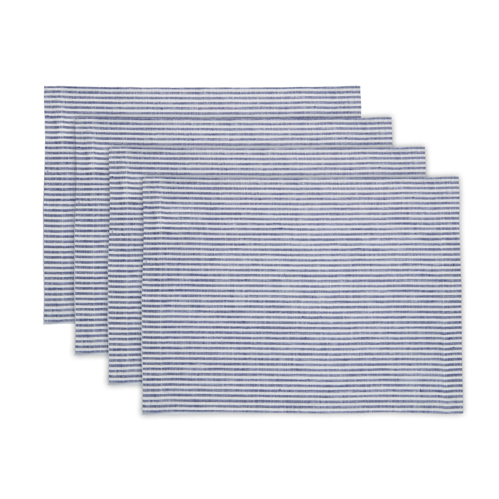 Narrow Stripe Placemats, Set of 4 Navy & White 14 x 19 Inch