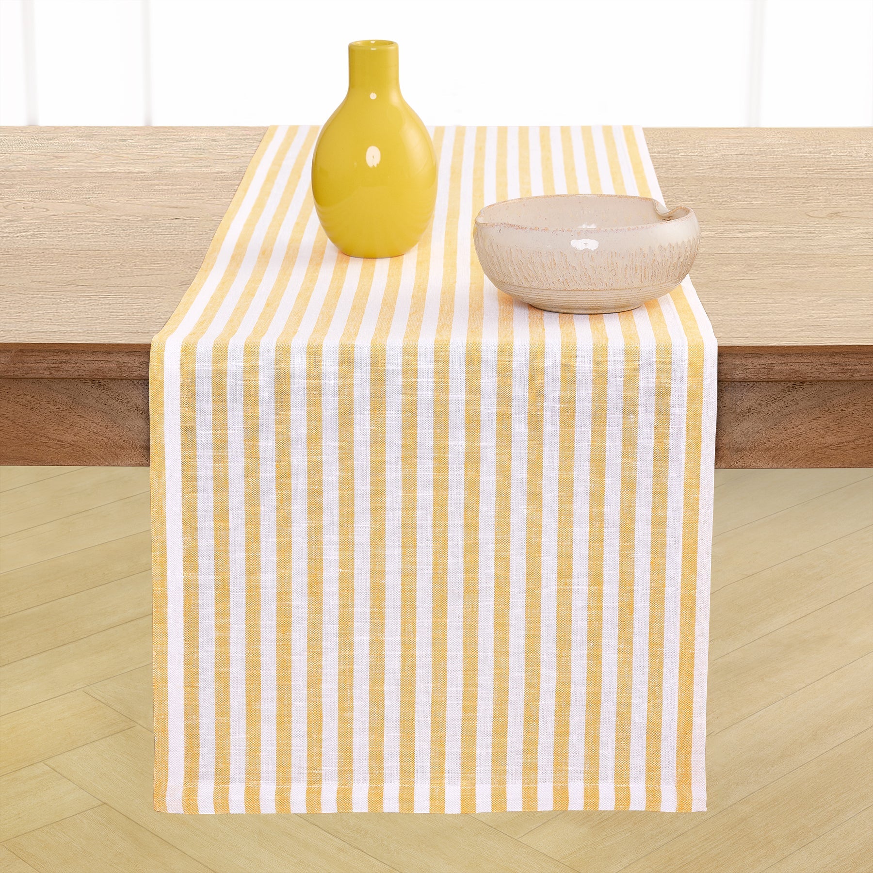 Amalfi Stripe Table Runner Mustard & White