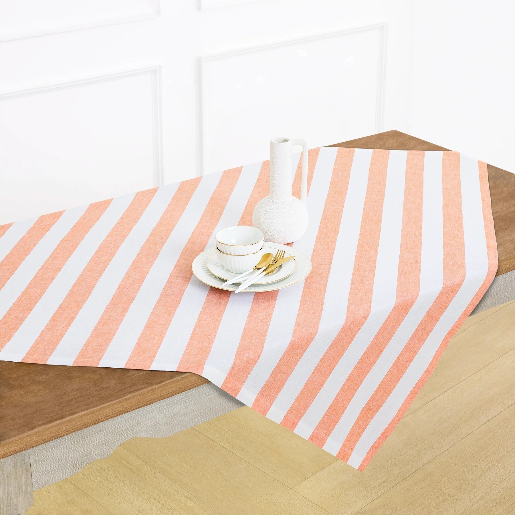 Cabana Stripe Table Throw Orange & White 52 x 52 Inch
