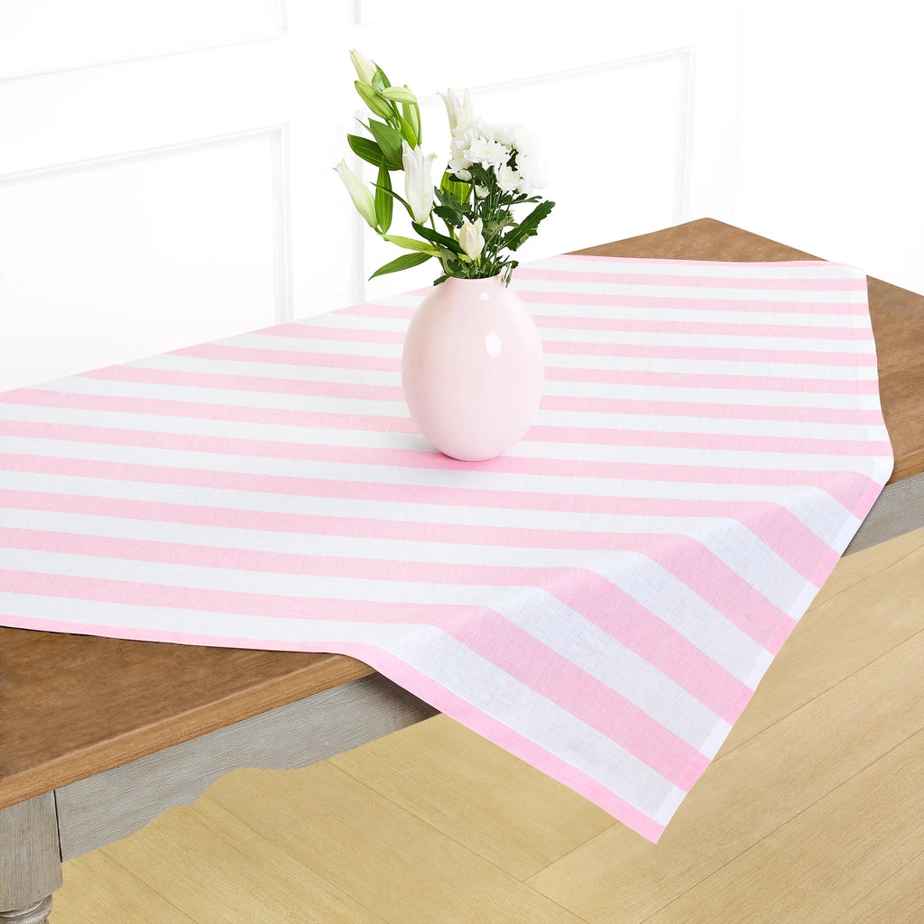 Cabana Stripe Table Throw Cherry Blossom & White 52 x 52 Inch