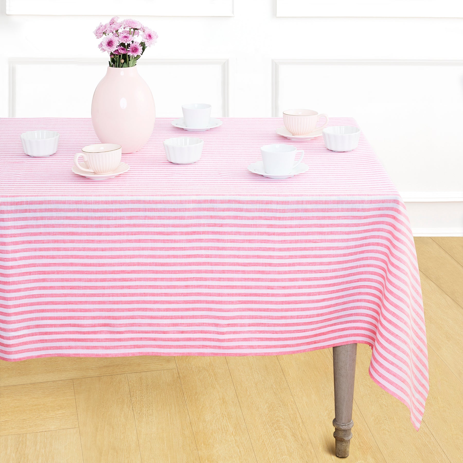 Amalfi Stripe Tablecloth Pink & White