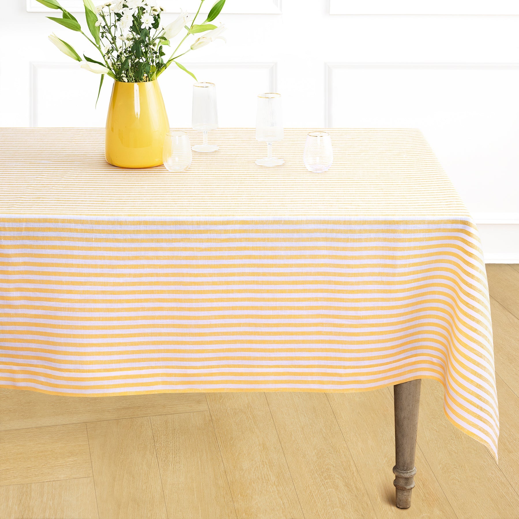 Amalfi Stripe Tablecloth Mustard & White