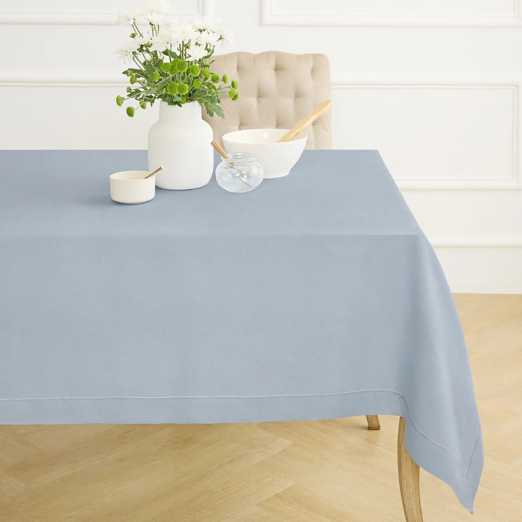 Classic Hemstitch Tablecloth Dusty Blue