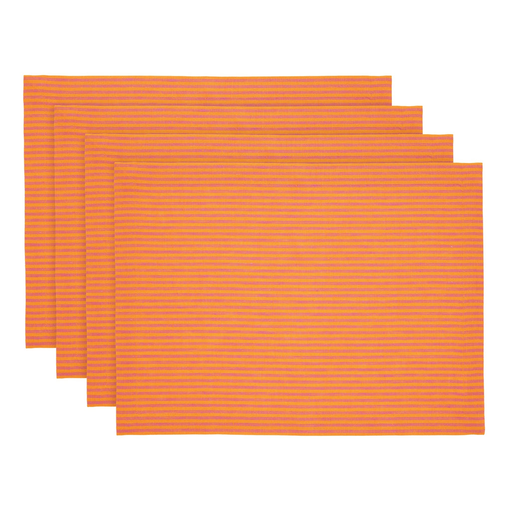 Narrow Stripe Placemats, Set of 4 Pink & Orange 14 x 19 Inch