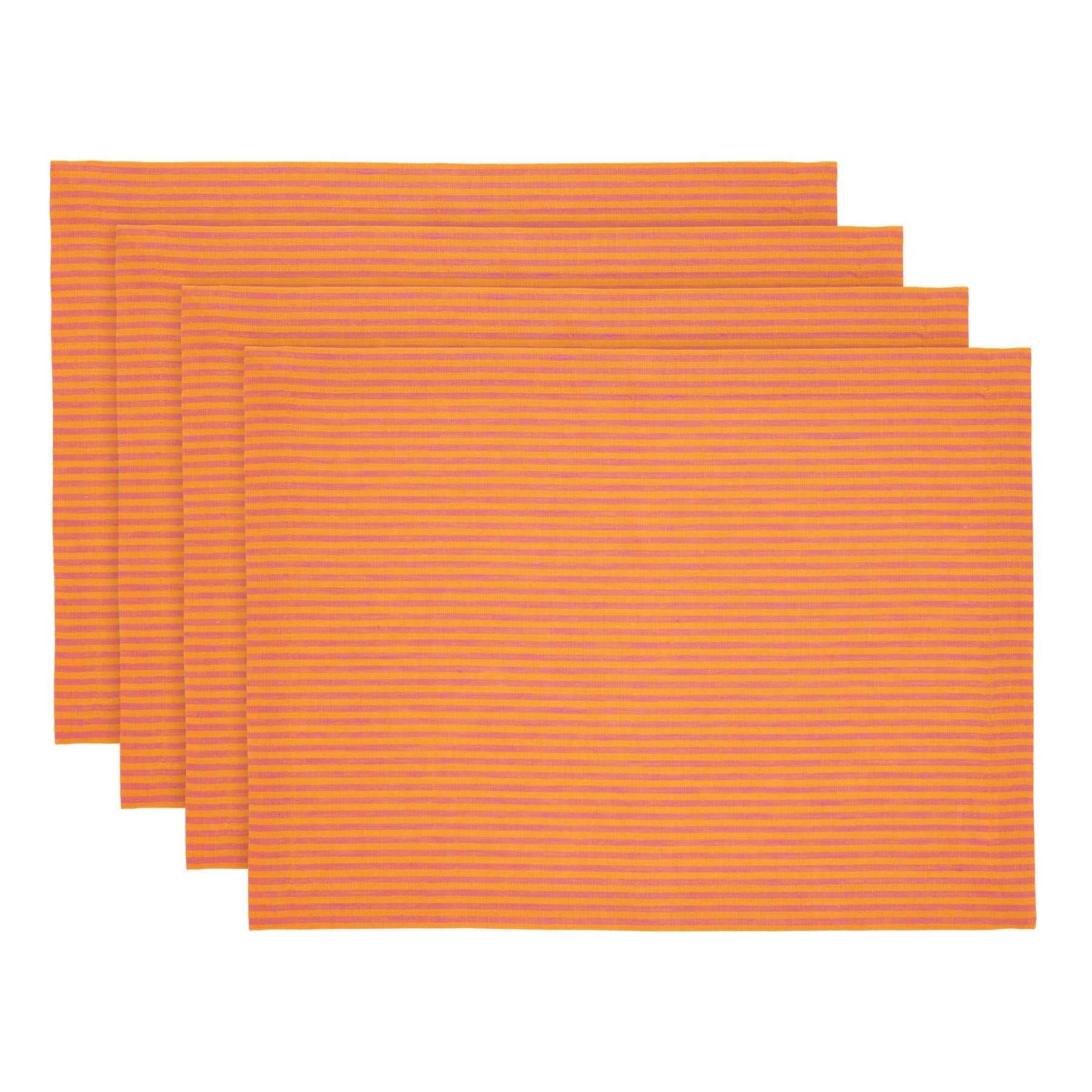 Narrow Stripe Placemats, Set of 4 Pink & Orange 14 x 19 Inch
