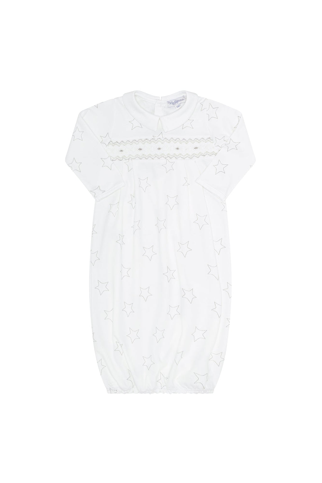 Grey Stars Print Smocked Gown Grey