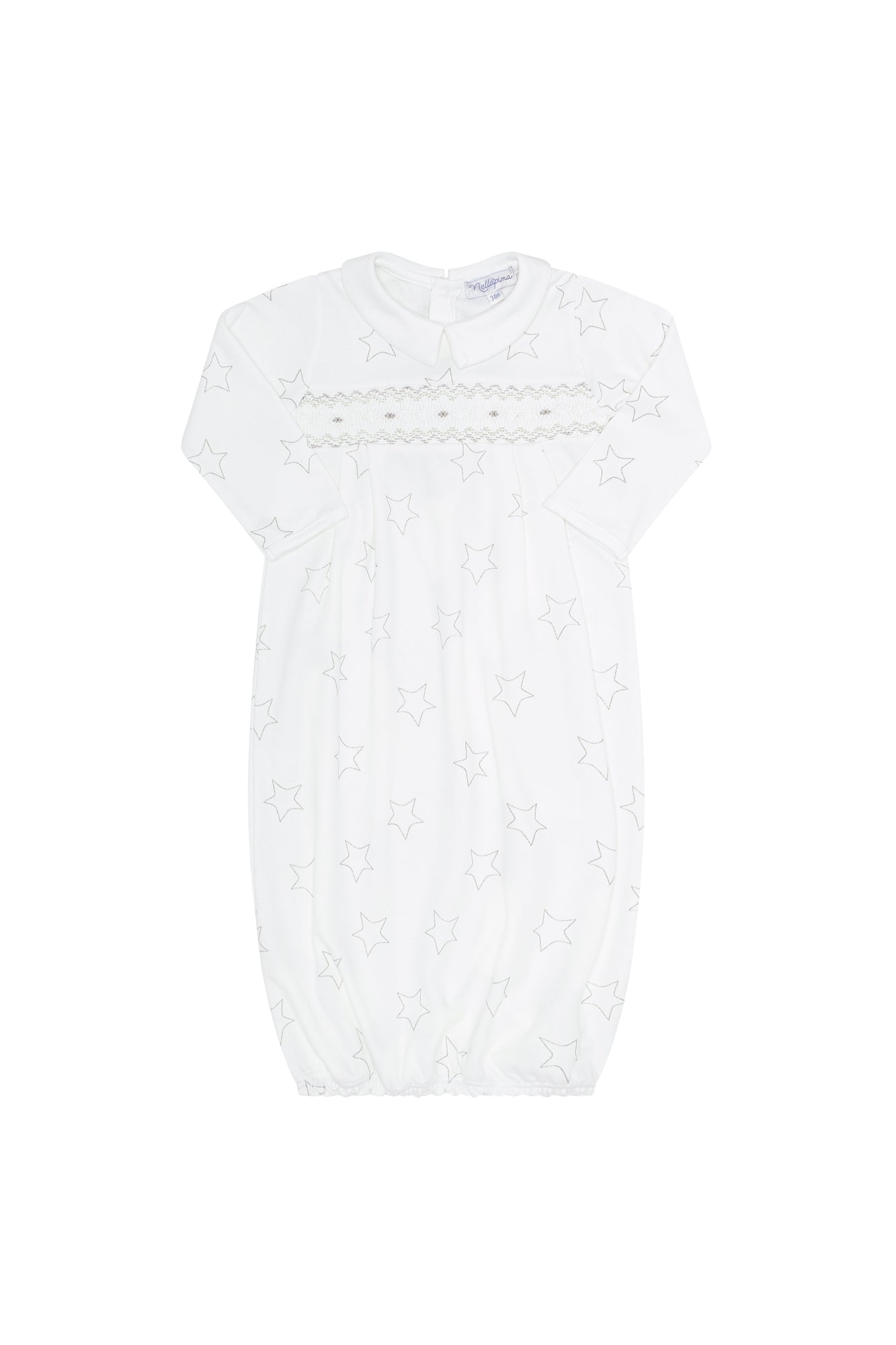 Grey Stars Print Smocked Gown Grey