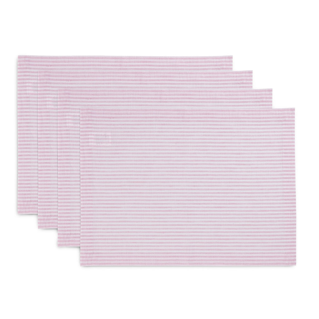 Narrow Stripe Placemats, Set of 4 Pink & White 14 x 19 Inch