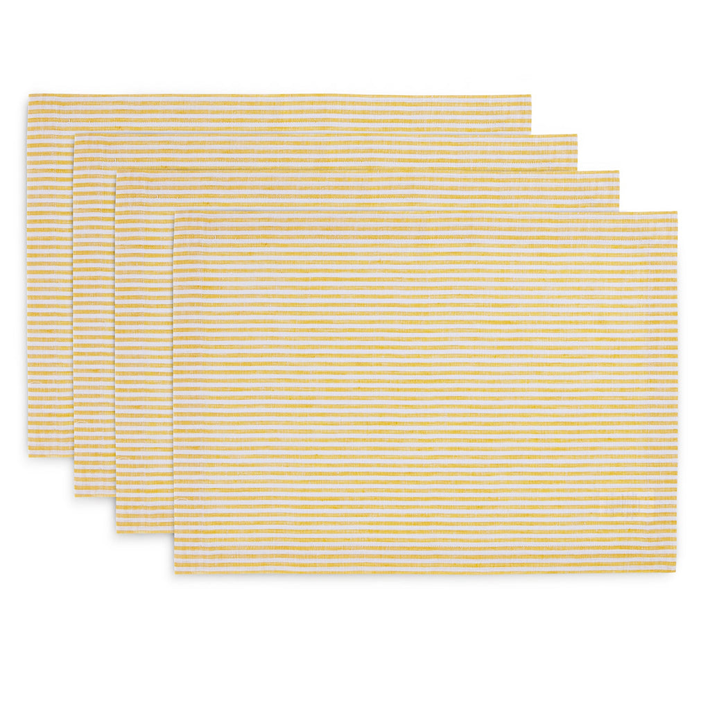 Narrow Stripe Placemats, Set of 4 Spicy Mustard & White 14 x 19 Inch