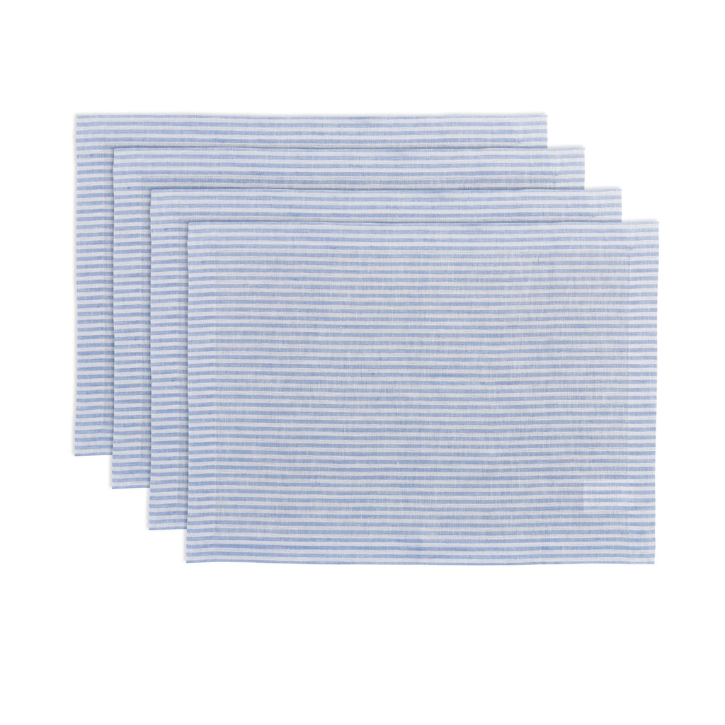 Narrow Stripe Placemats, Set of 4 Cornflower Blue & White 14 x 19 Inch