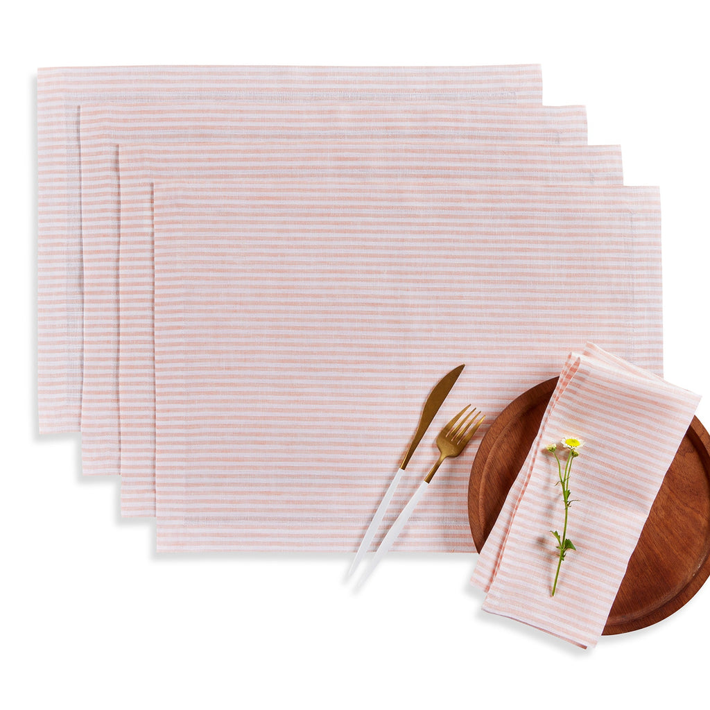 Narrow Stripe Placemats, Set of 4 Peach & White 14 x 19 Inch