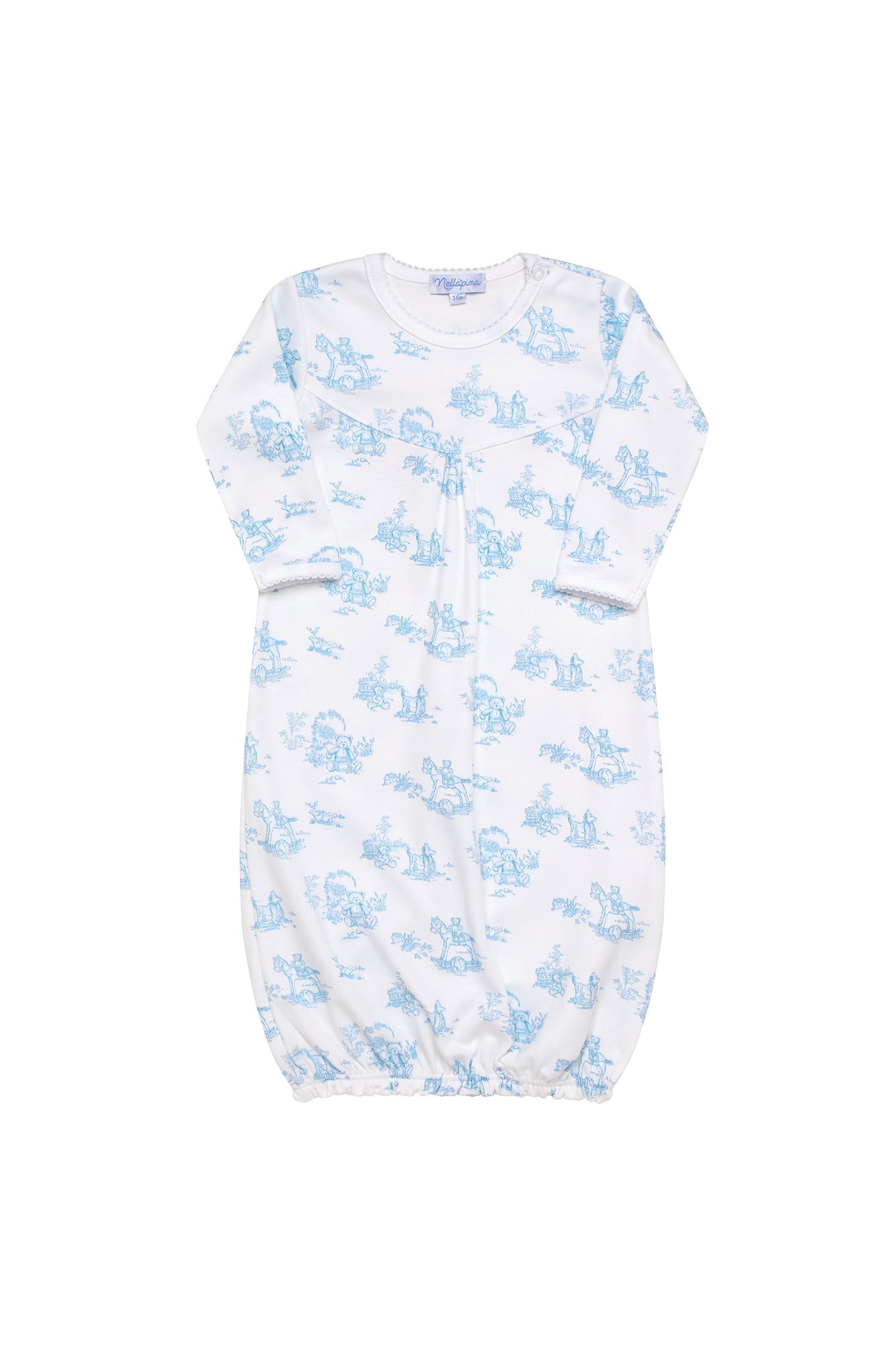 Blue Toile Baby Gown Blue