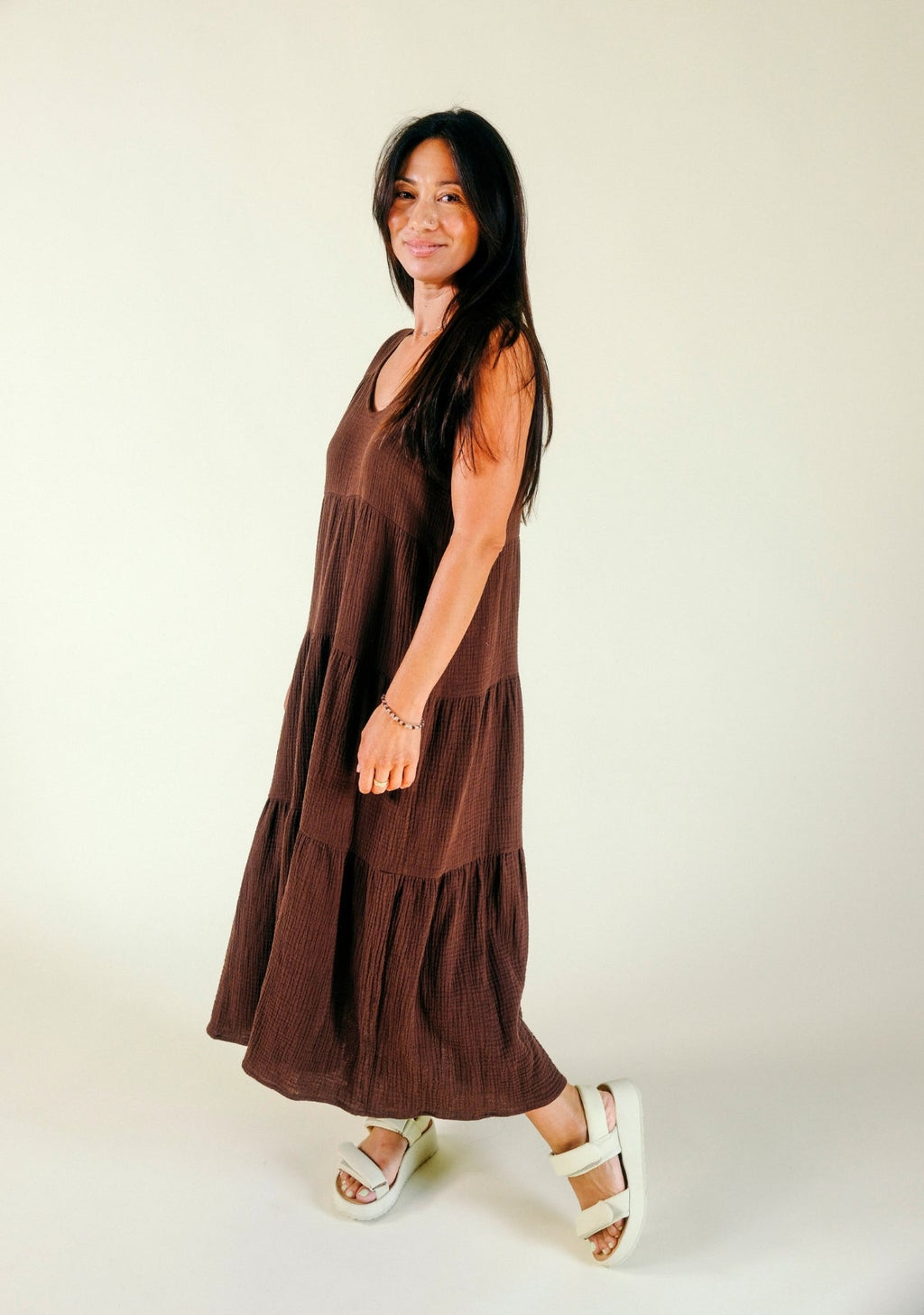 Teresa Tiered Tank Dress - Chicory Coffee