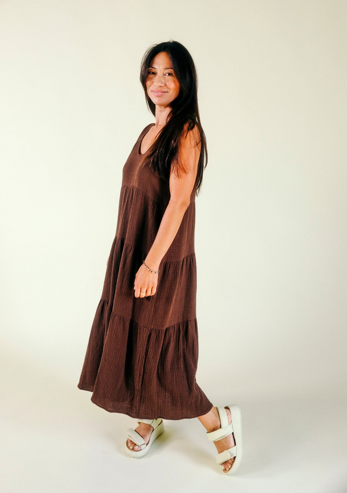 Teresa Tiered Tank Dress - Chicory Coffee