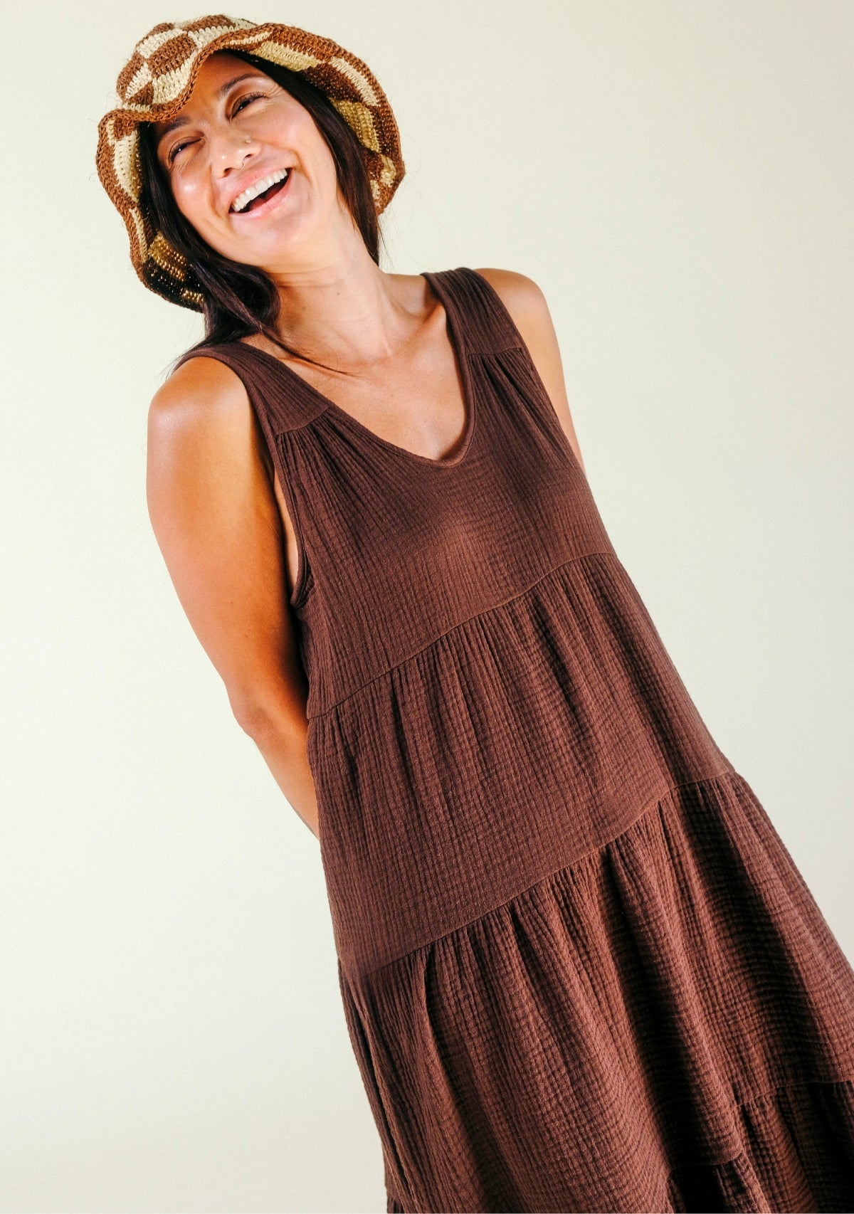 Teresa Tiered Tank Dress - Chicory Coffee