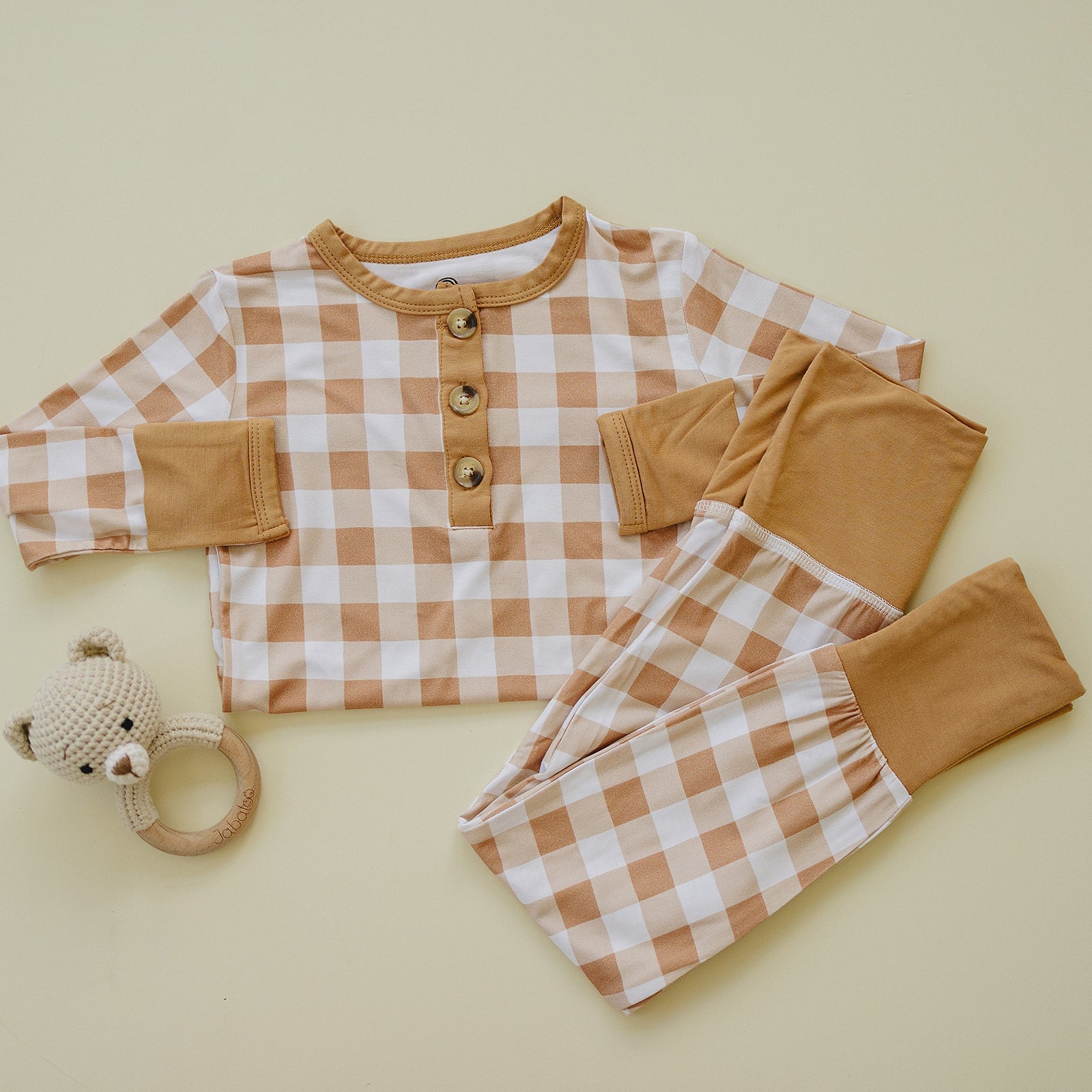 Golden Gingham 2pc Henley Bamboo Pajamas - Sizes Newborn & Up!