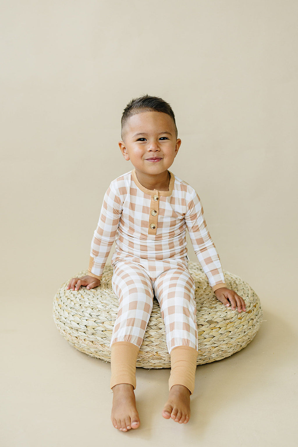 Golden Gingham 2pc Henley Bamboo Pajamas - Sizes Newborn & Up!
