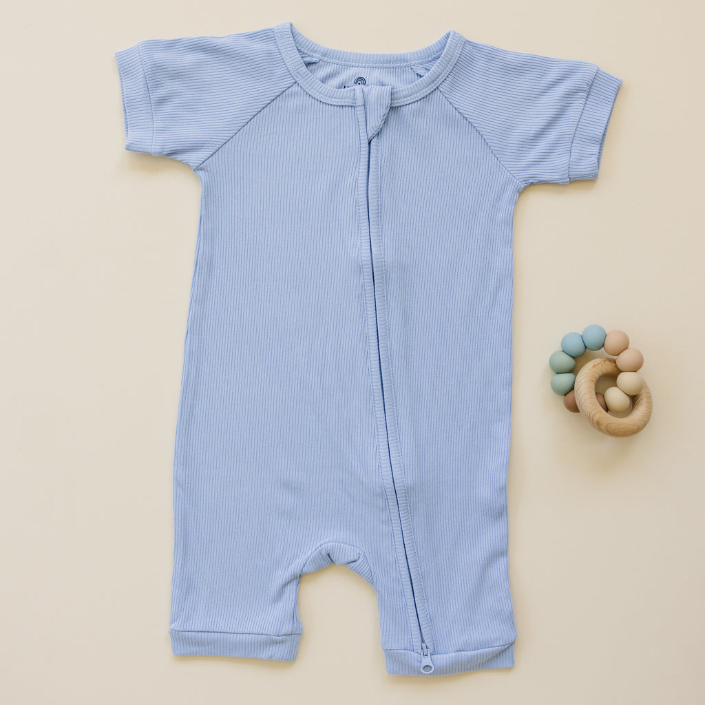Solid Ribbed Bamboo Shorty Romper - more colors Huckleberry