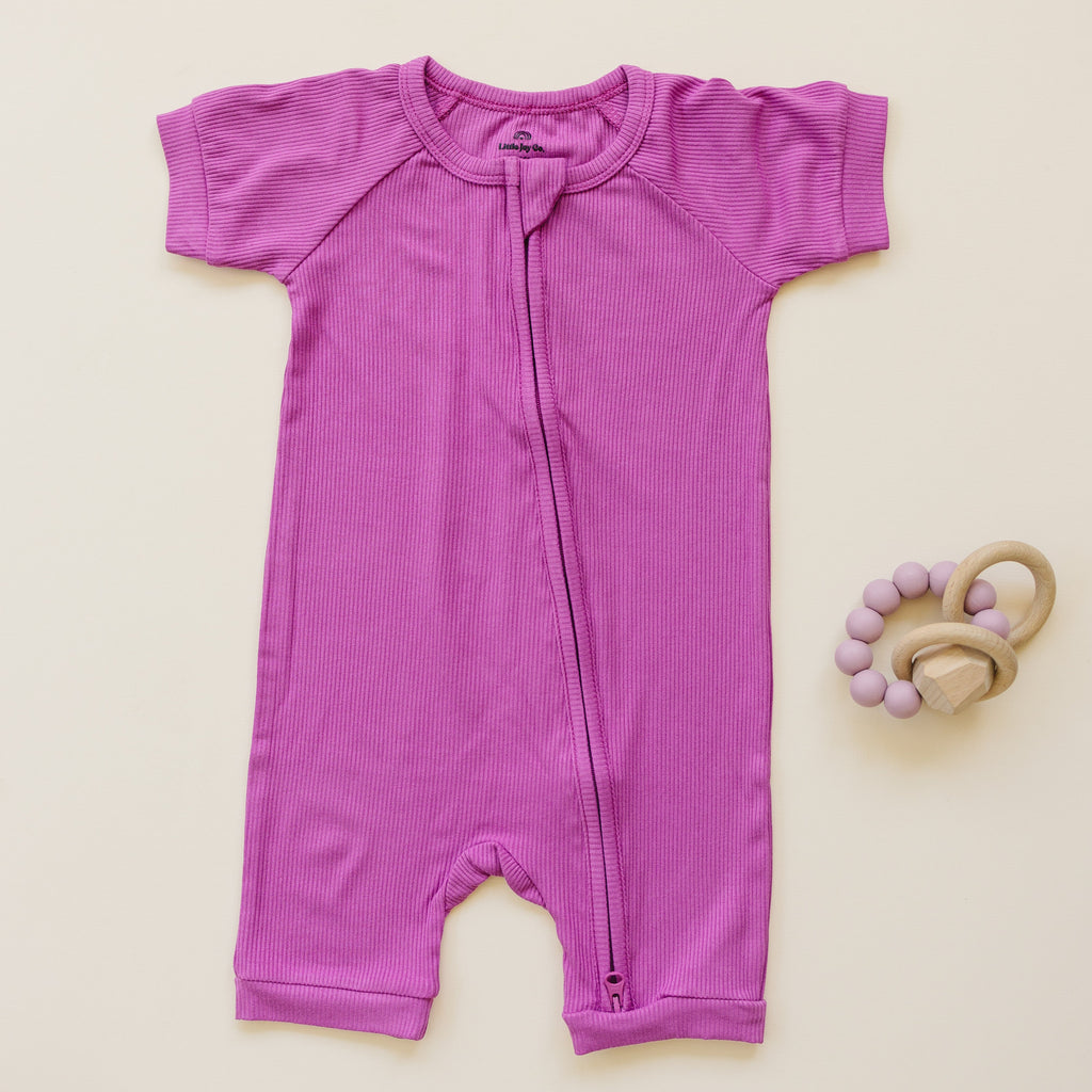 Solid Ribbed Bamboo Shorty Romper - more colors Dragon Fruit