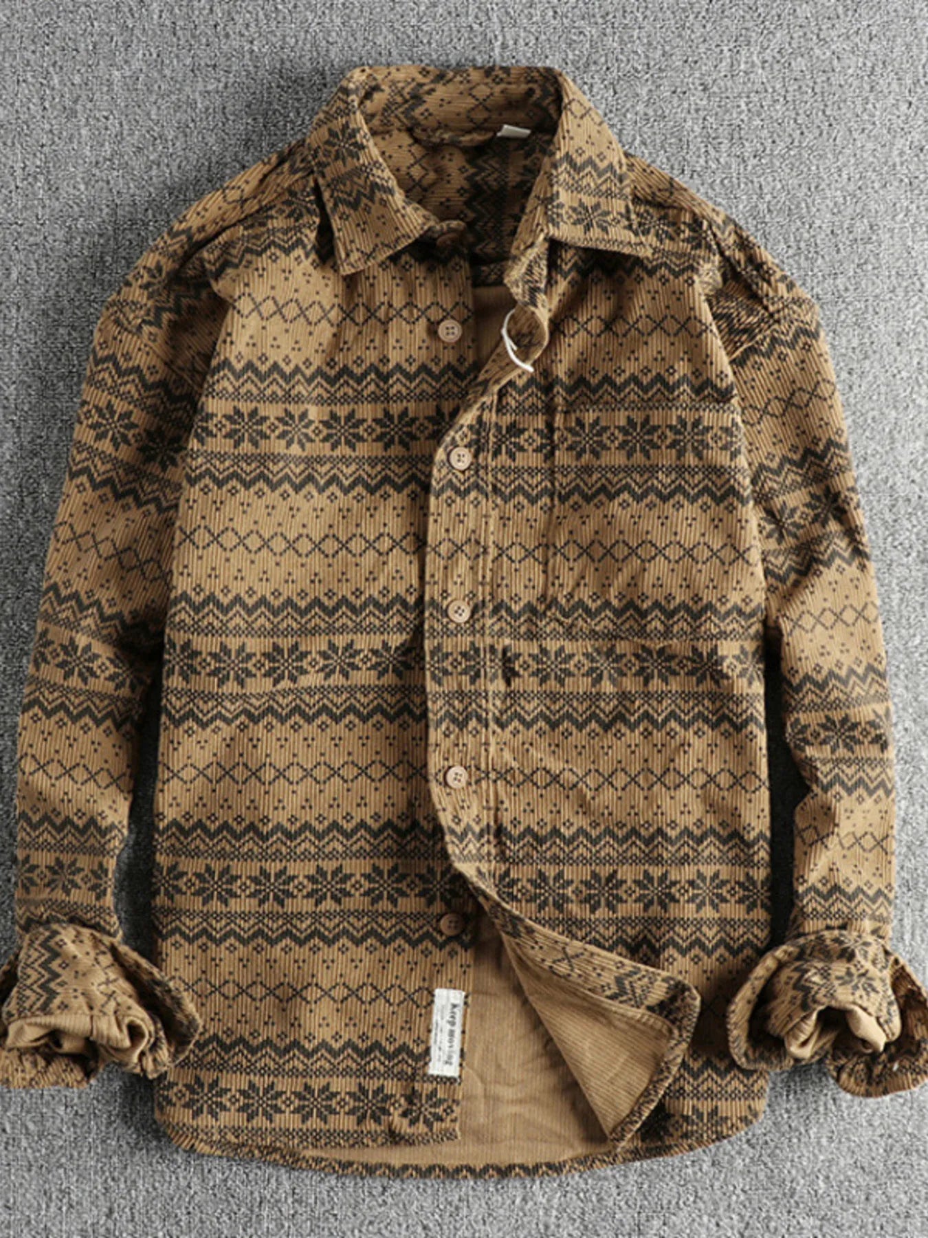 Men's Button Up Long Sleeve Shirt Khaki