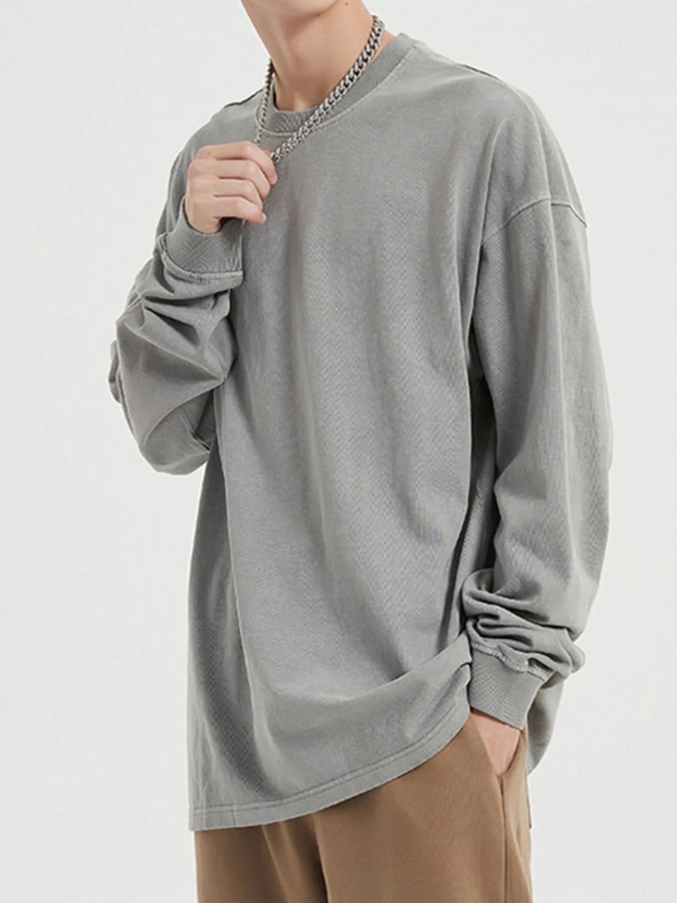 Men's Long Sleeve Oversized T-Shirt Gray
