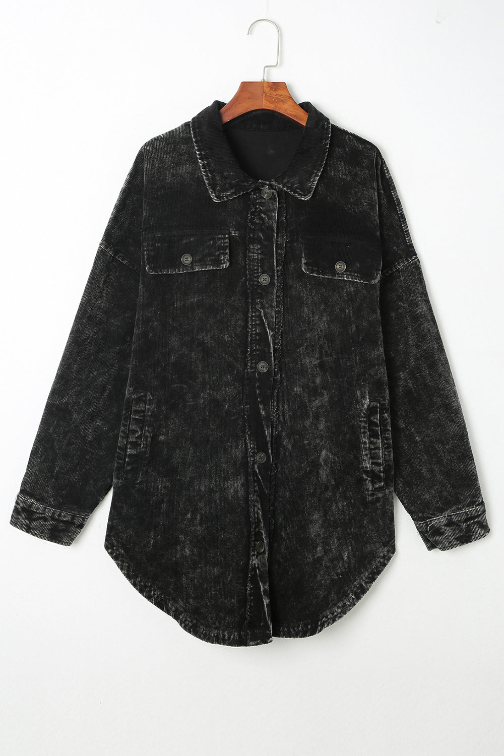 Washed Button Down Dropped Shoulder Jacket Black