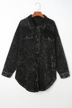 Washed Button Down Dropped Shoulder Jacket Black