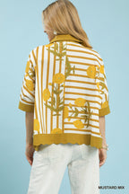 Umgee Mix Floral Stripe Button Down Top