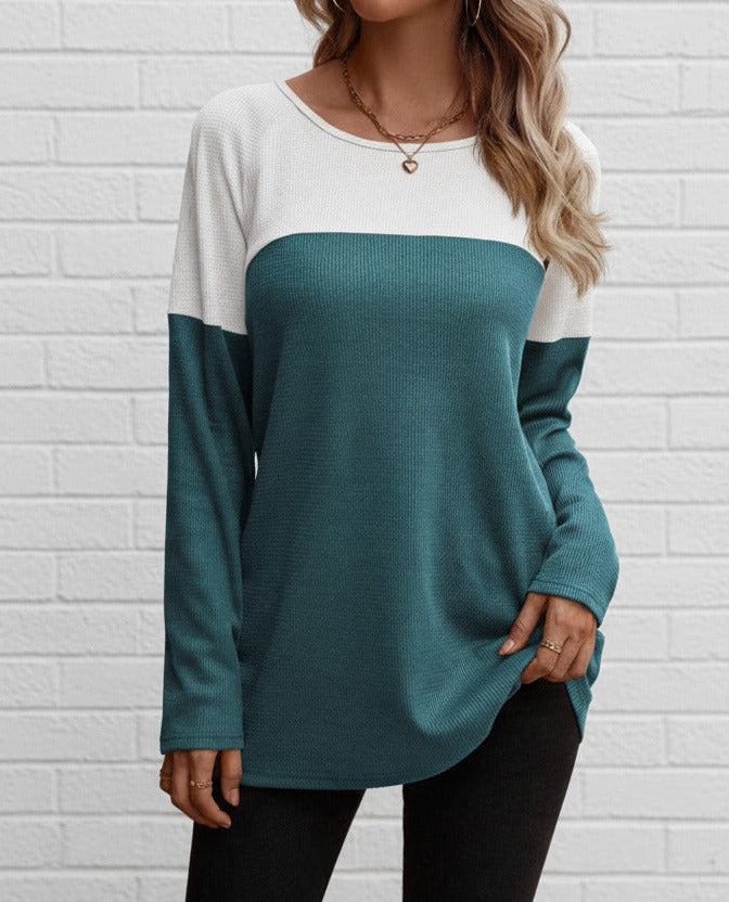 Contrast Round Neck Long Sleeve T-Shirt Teal