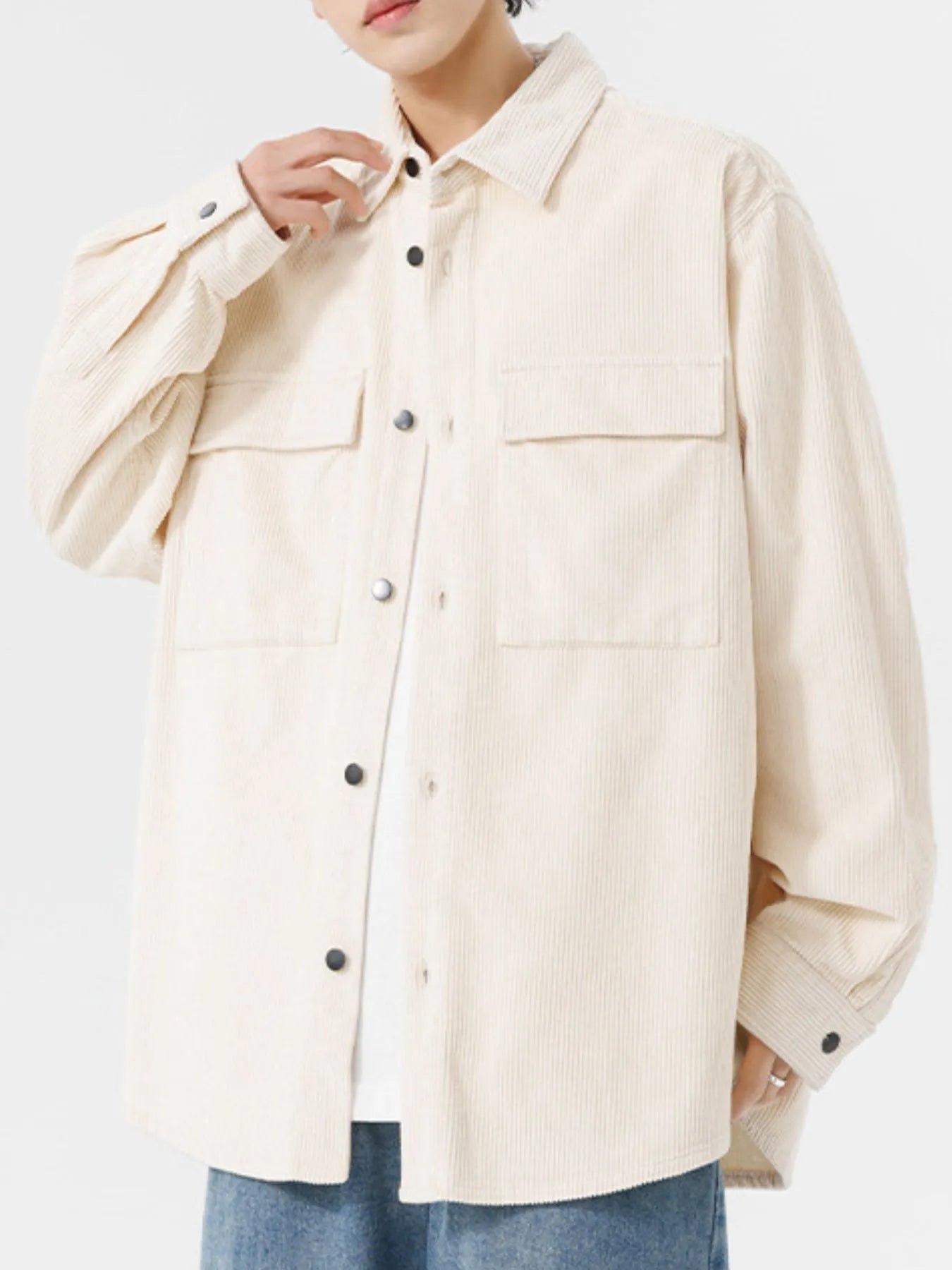 Men's Plus Size Oversized Button Up Corduroy Shirt