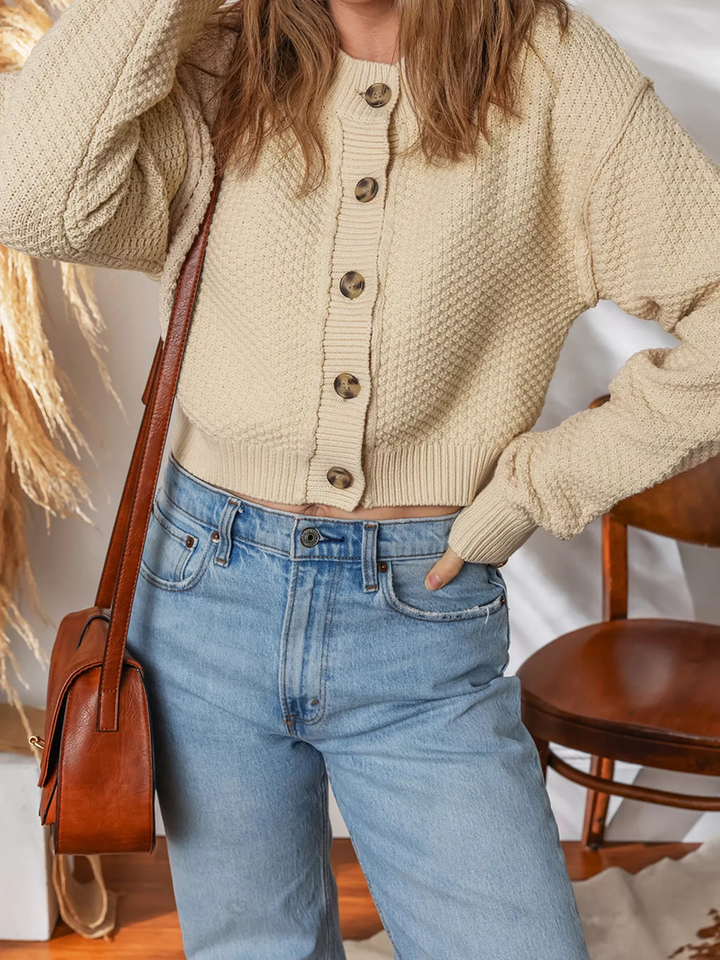 Button Front Cropped Cardigan