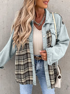 Plaid Button Up Dropped Shoulder Jacket Light Blue