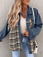 Plaid Button Up Dropped Shoulder Jacket Dusty Blue