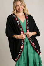 Umgee Embroidery Open Front Kimono with Pleated Shoulder Detail