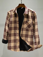 Men's Plus Size Plaid Button Up Long Sleeve Shirt Khaki