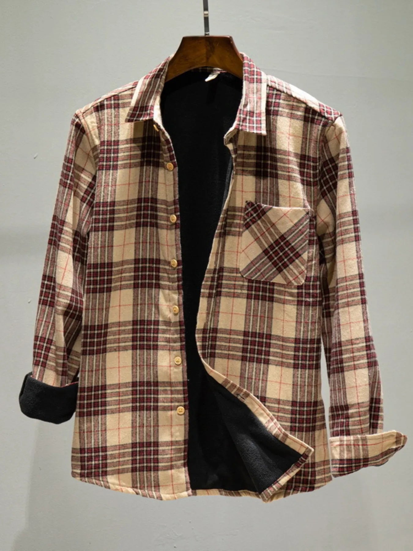 Men's Plus Size Plaid Button Up Long Sleeve Shirt Khaki