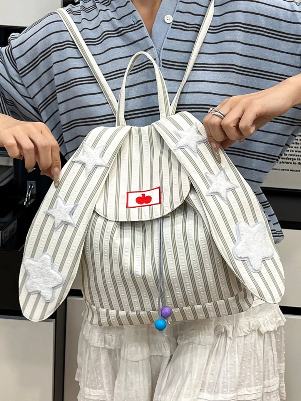 Striped Star Bunny Ear Backpack Bag