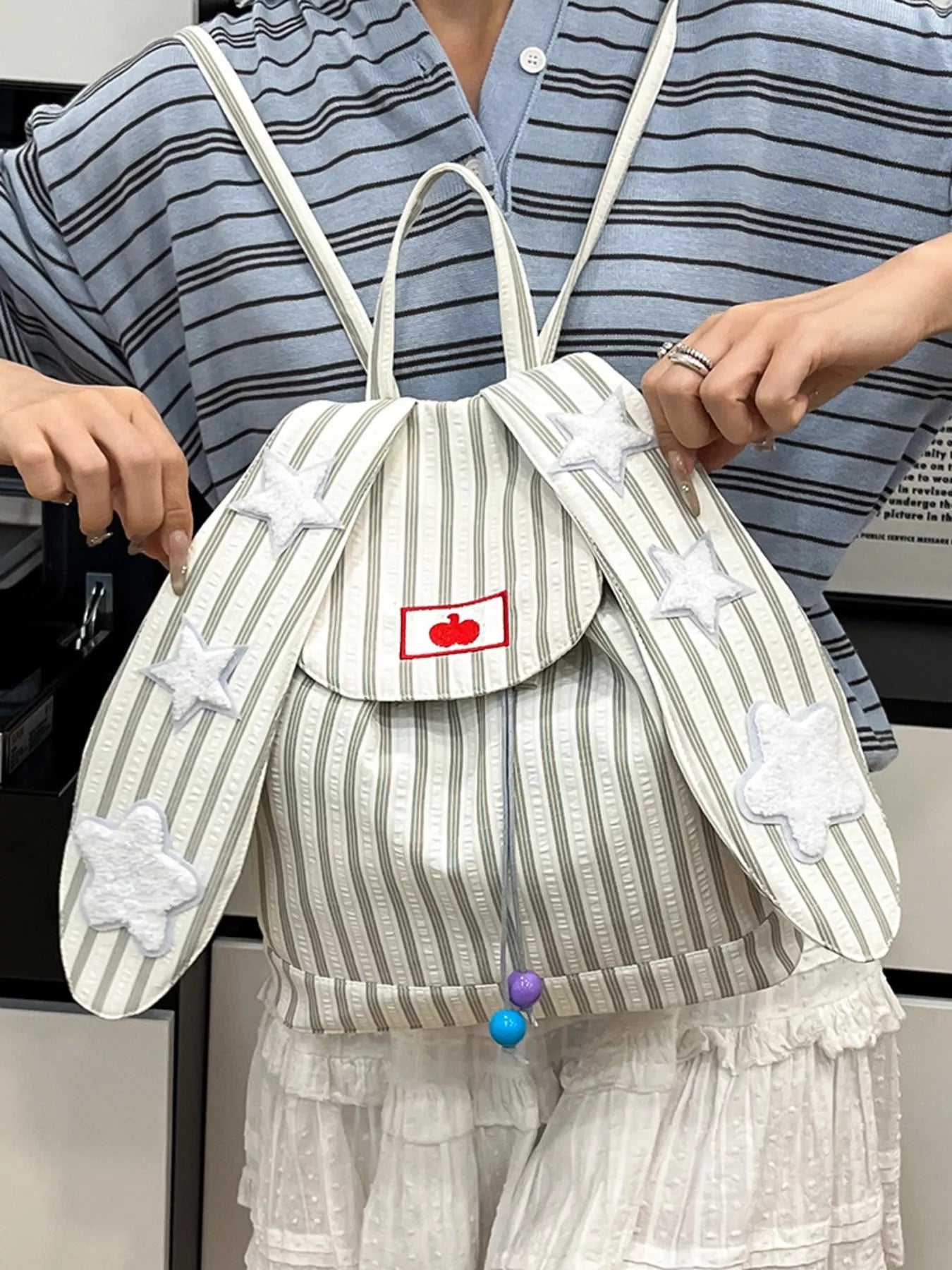 Striped Star Bunny Ear Backpack Bag