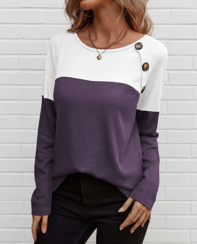 Contrast Round Neck Long Sleeve T-Shirt Lilac