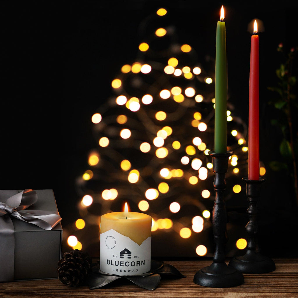 Classic Christmas Beeswax Taper Candle Bundle - Red & Moss Green