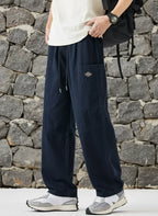 Men's Plus Size Casual Wide-Leg Drawstring Pants Navy Blue