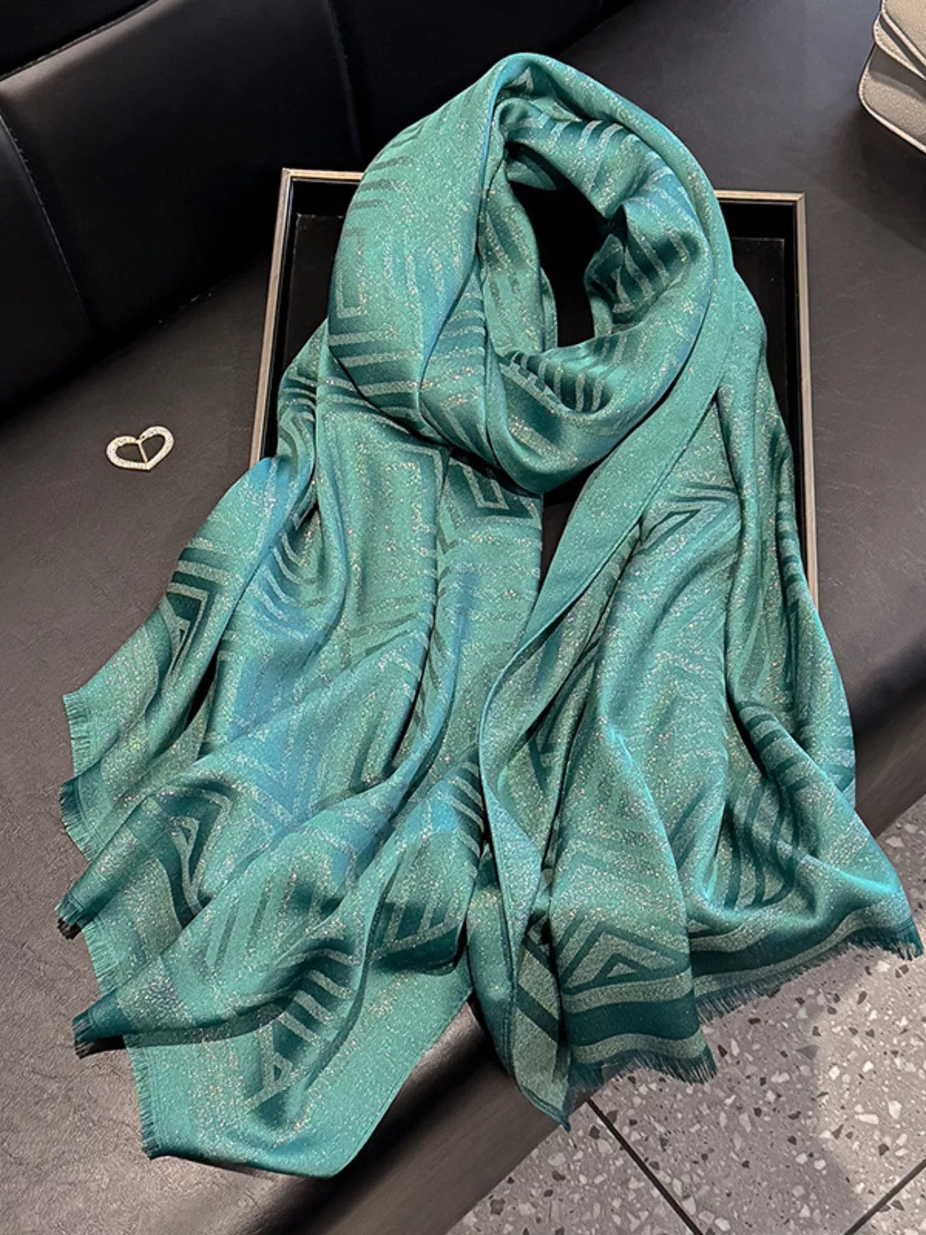 Raw Hem Lightweight Scarf Green One Size