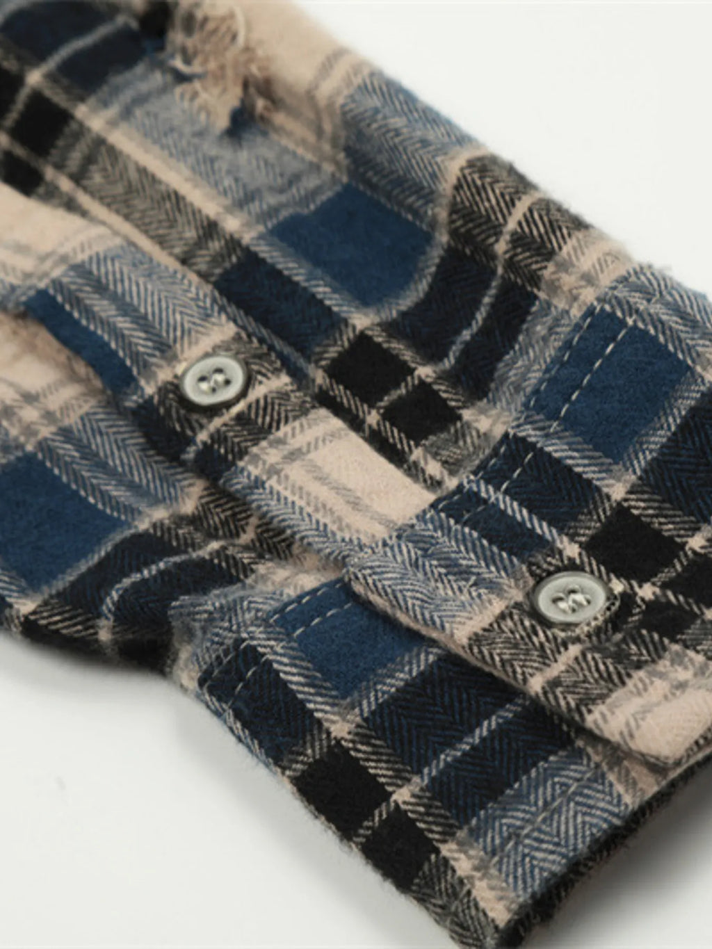 Men's Plaid Long Sleeve Shirt with Raw Hem