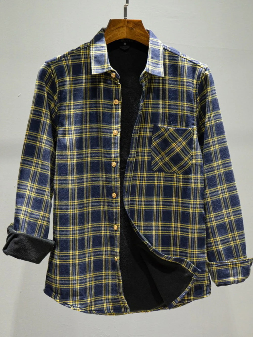 Men's Plus Size Plaid Button Up Long Sleeve Shirt Yellow