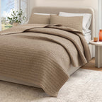 100% Cotton Honeycomb Waffle Garment Washed Quilt Set - Genevieve Collection Clay