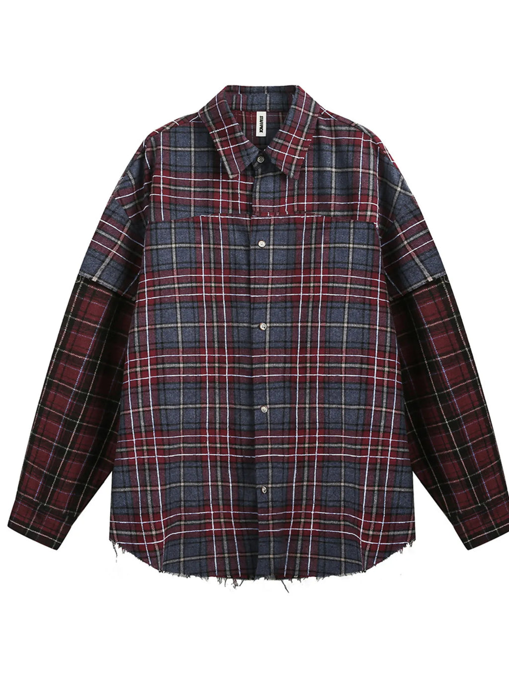 Men's Plaid Shirt with Frayed Hem Detail Plaid