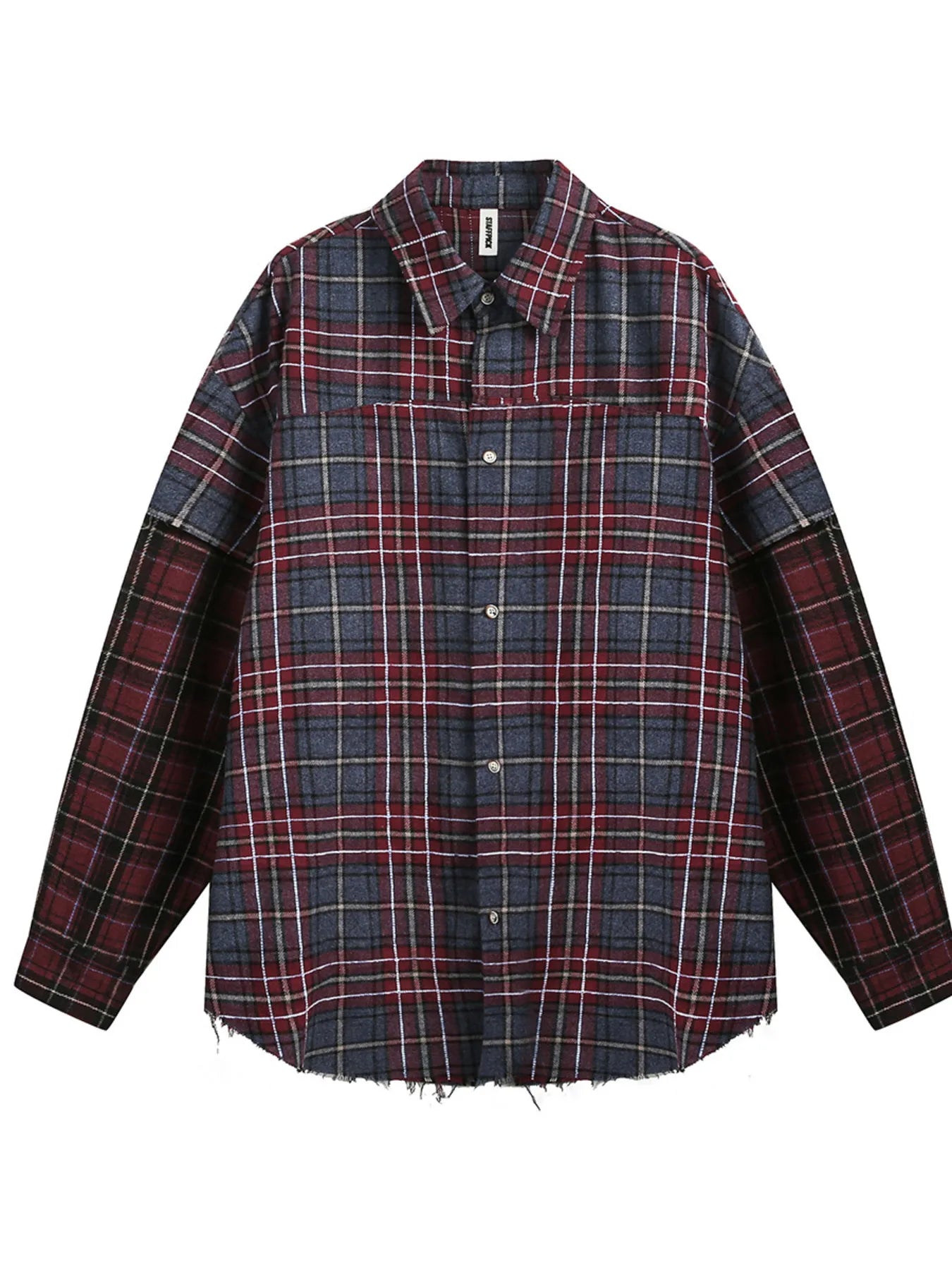 Men's Plaid Shirt with Frayed Hem Detail Plaid