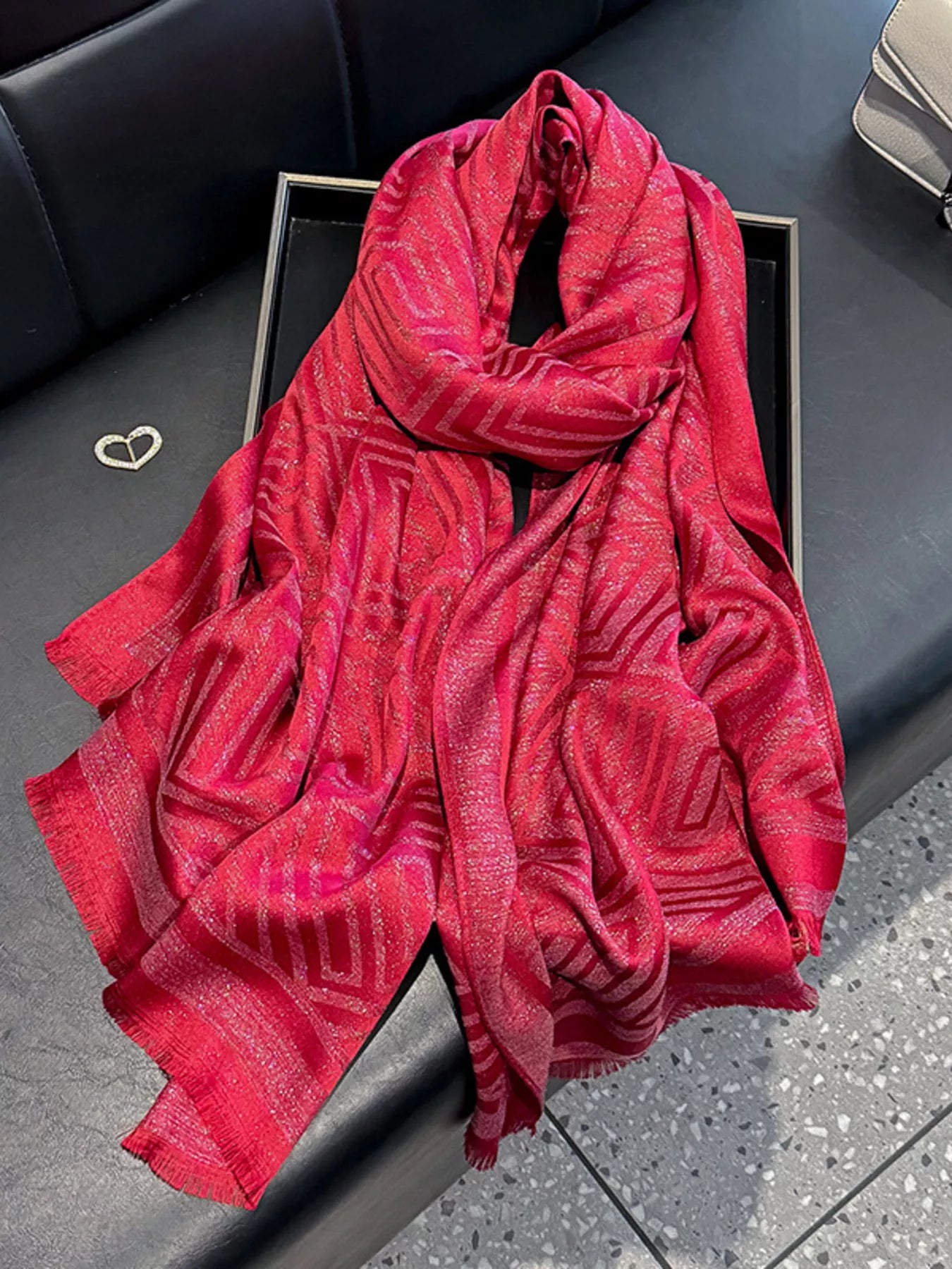 Raw Hem Lightweight Scarf Red One Size