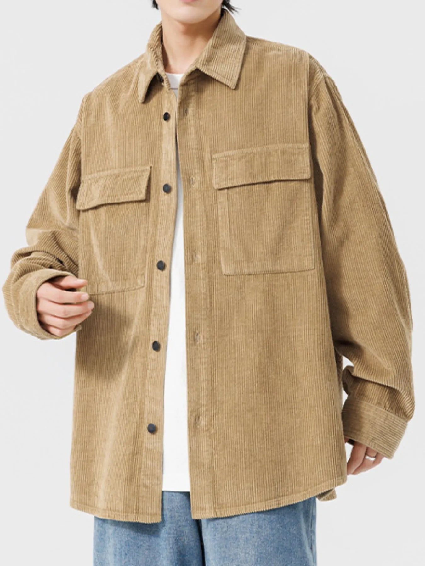 Men's Plus Size Oversized Button Up Corduroy Shirt