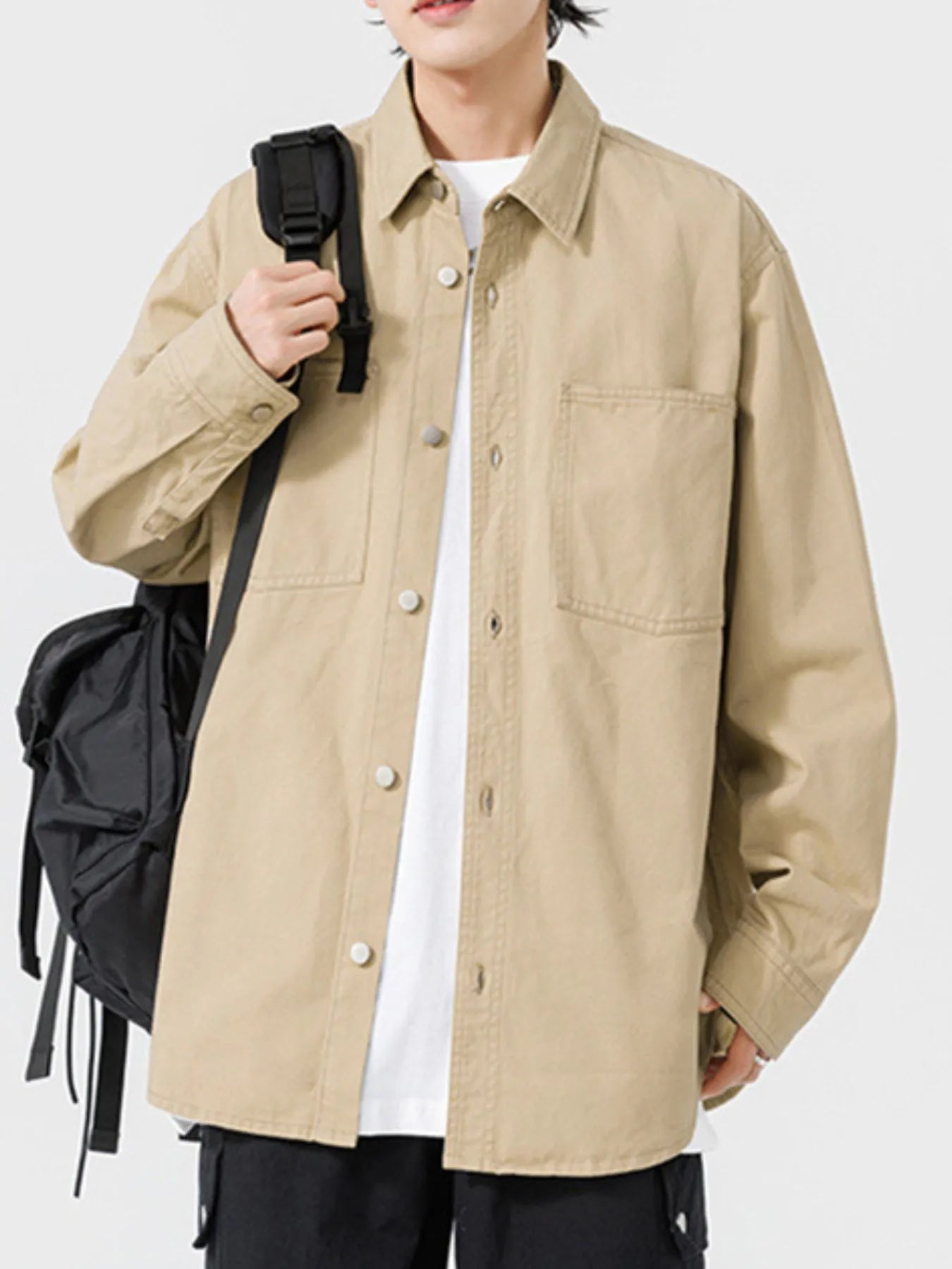 Men's Button Up Long Sleeve Shirt Khakis